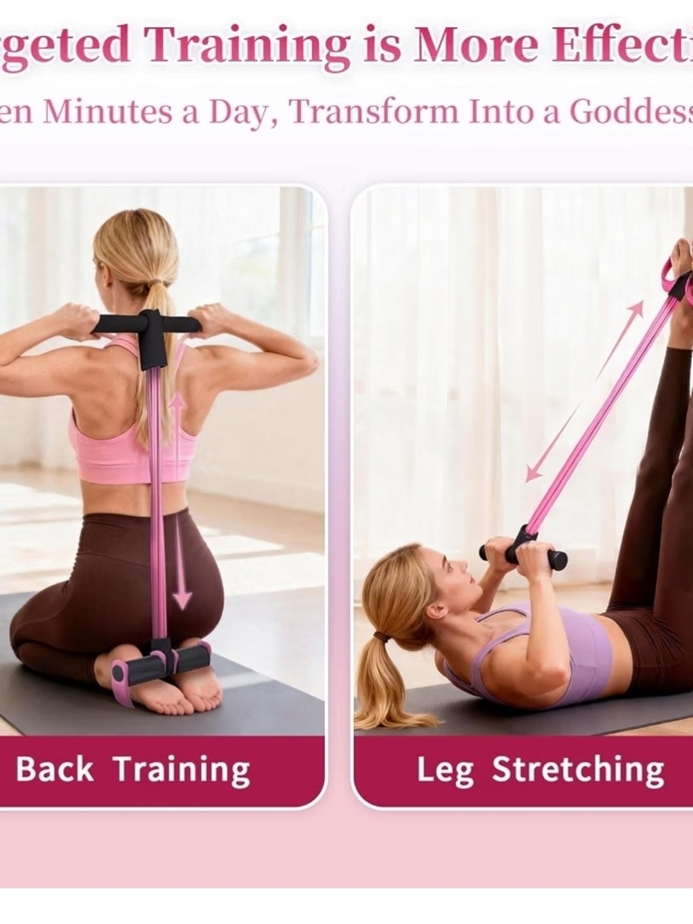 Pink Resistance Rowing Pull Rope with Foot Pedals - - Picture 2 of 6